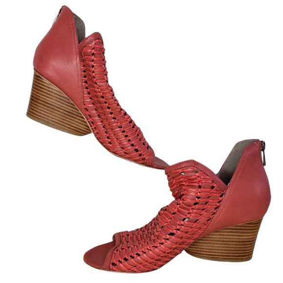 Donald J Pliner Size 9.5 Jacqi Wedge Bootie Sandal Poppy Red Back Zip Op… - Picture 3 of 8